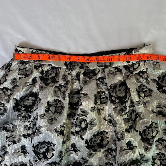 Forever 21 Metallic A Line Bubble Skirt Floral Mini Black Silver Size M - Picture 4 of 9